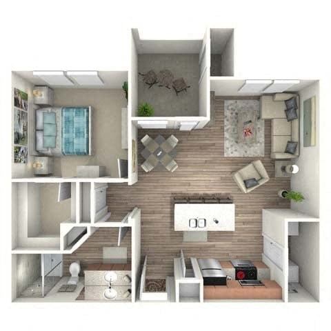 Floor plan for 1 bed, 1 bath, 887 sqft